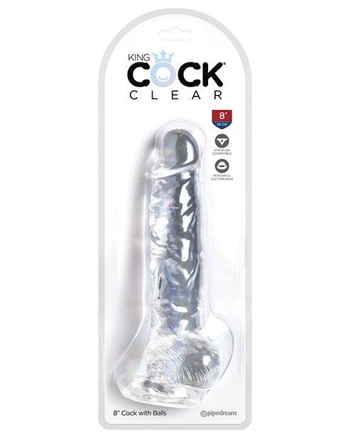 King Cock Large Dildo | Clear 8" Big Dildo with Balls | Suction Cup Dildo | Realistic Dildo