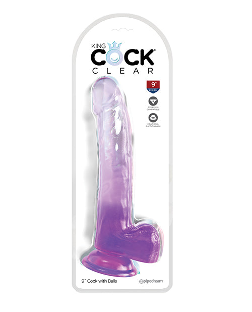 King Cock Large Dildo | Clear 9" Big Dildo with Balls | Purple Dildo | Suction Cup Dildo