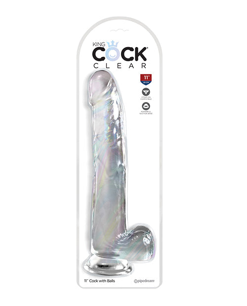 King Cock Large Dildo | Clear 11" Dildo with Balls | Suction Cup Dildo | Giant Dildo