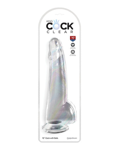 King Cock 10" Big Dildo with Balls | Clear Suction Cup Dildo | Realistic Dildo | Large Dildo