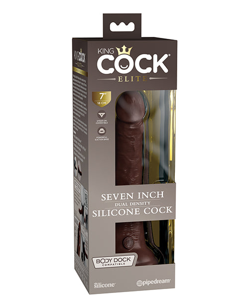 King Cock Elite Large Dildo | Silicone 7" Big Dildo | Dual Density Brown Suction Cup Dildo