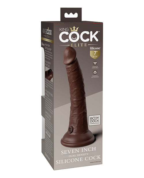 King Cock Elite Large Dildo | Silicone 7" Big Dildo | Dual Density Brown Suction Cup Dildo