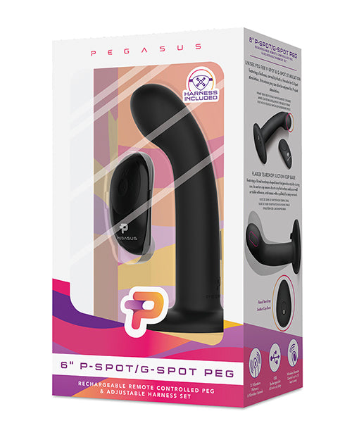 Pegasus 6" Rechargeable P-Spot G-Spot Peg w/Adjustable Harness & Remote Set - Black