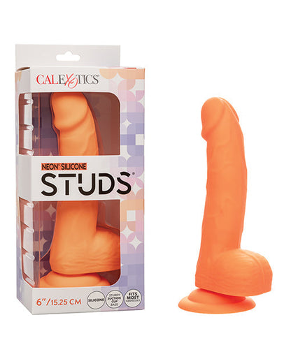 Silicone Studs 6" Big Dildo | Orange Suction Cup Dildo | Realistic Dildo | Neon Silicone Dildo