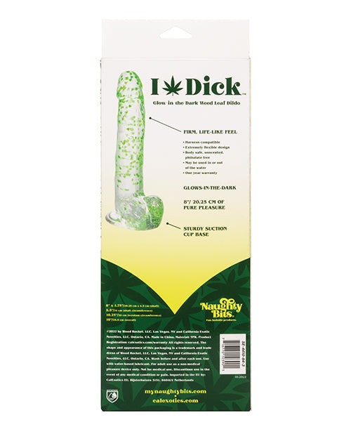 Naughty Bits Large Dildo | Glow In The Dark Big Dildo | Weed Leaf Suction Cup Dildo