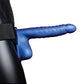 Shots Ouch 8" Ribbed Hollow Strap On w/Balls - Metallic Blue