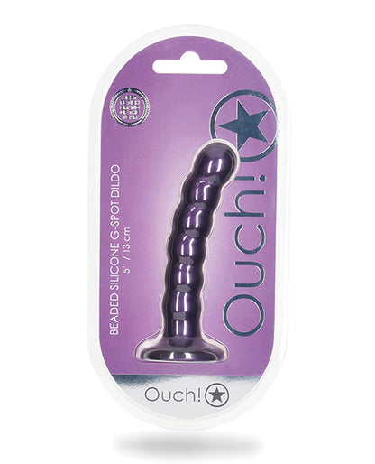 Shots Ouch 5" Big Dildo | Beaded G-Spot Realistic Dildo | Metallic Purple Suction Cup Dildo