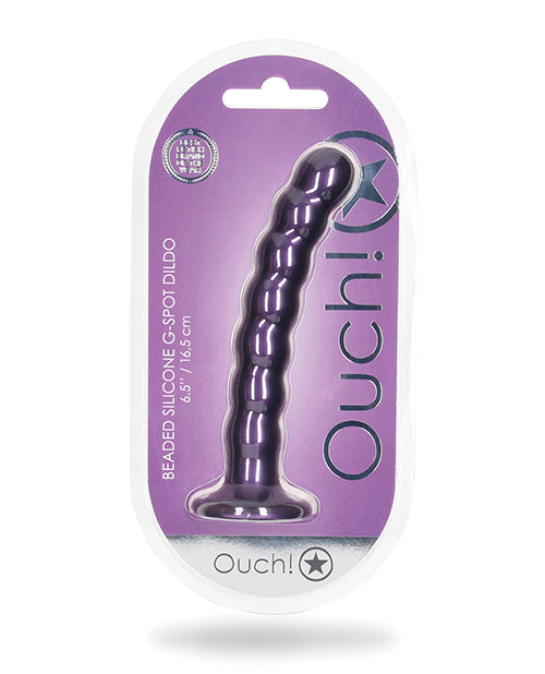 Shots Ouch 6.5" Big Dildo | Beaded G-Spot Realistic Dildo | Metallic Purple Suction Cup Dildo