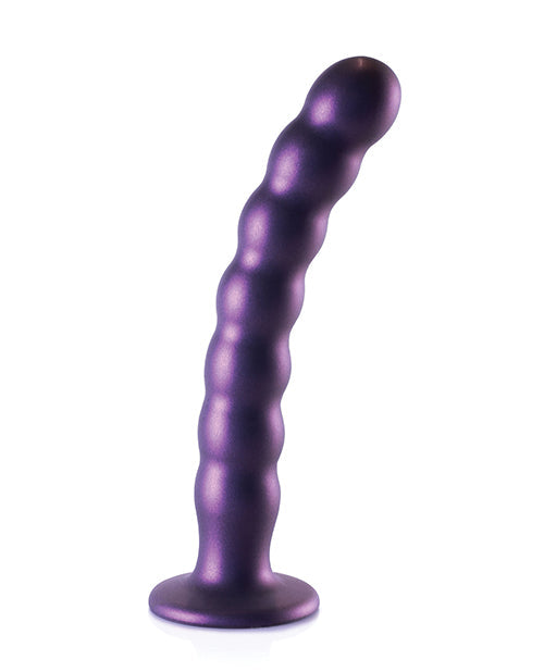 Shots Ouch 8" Big Dildo | Beaded G-Spot Large Dildo | Metallic Purple Suction Cup Dildo