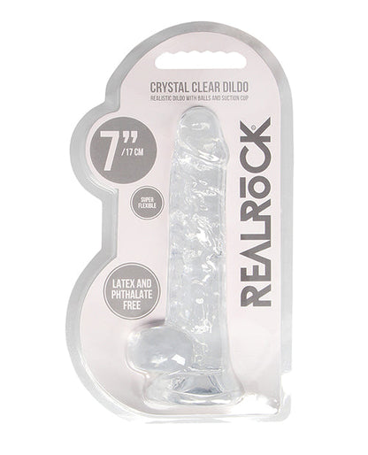 Shots RealRock Realistic Dildo | Crystal Clear 7" Big Dildo with Balls | Suction Cup Dildo