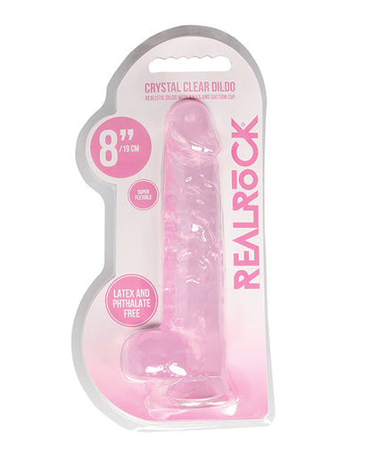 Shots RealRock Realistic Dildo | Clear 8" Big Dildo with Balls | Pink Dildo | Suction Cup Dildo