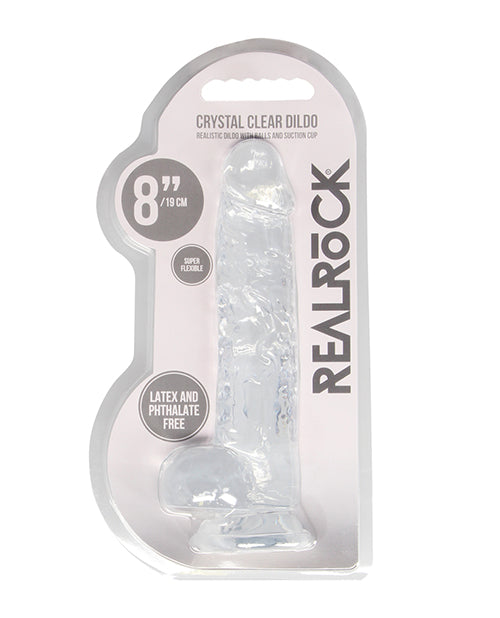 Shots RealRock Realistic Dildo | Clear 8" Big Dildo with Balls | Transparent Suction Cup Dildo