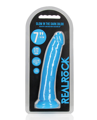 Shots RealRock 7" Big Dildo | Slim Blue Realistic Dildo | Glow in the Dark Suction Cup Dildo