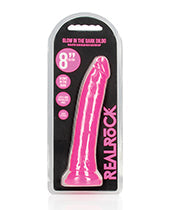 Shots RealRock 8" Big Dildo | Slim Neon Pink Dildo | Glow in the Dark Suction Cup Dildo