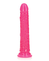 Shots RealRock 8" Big Dildo | Slim Neon Pink Dildo | Glow in the Dark Suction Cup Dildo