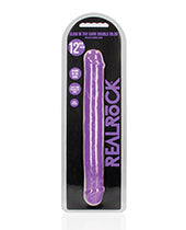 Shots RealRock 12" Big Dildo | Neon Purple Double Dildo | Glow in the Dark Suction Cup Dildo