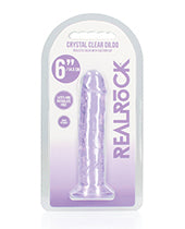 Shots RealRock Large Dildo | Crystal Clear 6" Big Dildo | Straight Purple Suction Cup Dildo