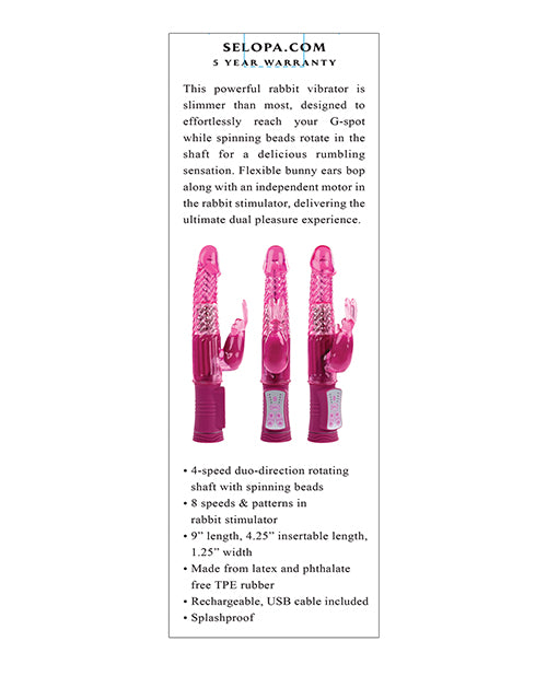 Selopa Rabbit Vibrator | Rechargeable Bunny Clit Vibrator | Waterproof Pink G Spot Vibrator | Best Vibrator for Women