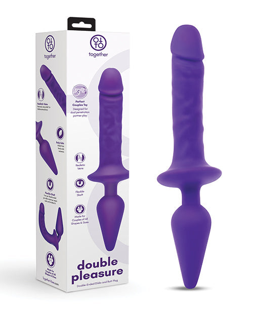 Together Double Dildo | 11" Big Dildo | Double Dildo and Butt Plug Combo | Purple Large Dildo