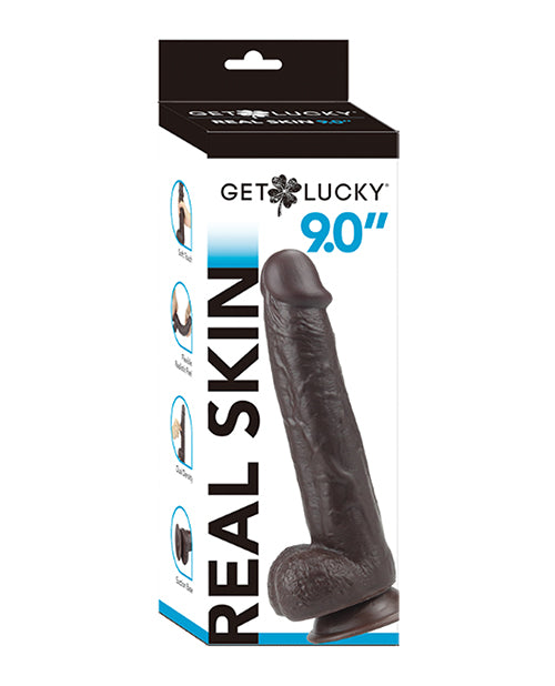 Get Lucky Large Dildo | 9.0" Big Dildo | Real Skin Realistic Dildo | Dark Brown Suction Cup Dildo