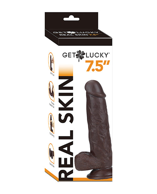 Get Lucky 7.5" Big Dildo | Real Skin Realistic Dildo | Dark Brown Large Dildo | Suction Cup Dildo