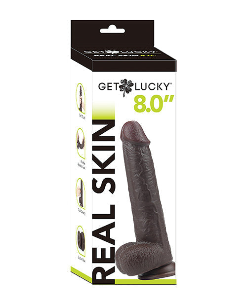 Get Lucky Large Dildo | 8.0" Big Dildo | Real Skin Realistic Dildo | Dark Brown Suction Cup Dildo