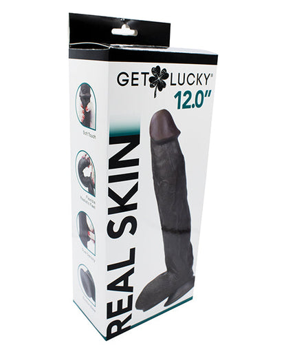 Get Lucky 12" Big Black Dildo | Real Skin Realistic Dildo | Dark Brown Giant Dildo | Large Dildo