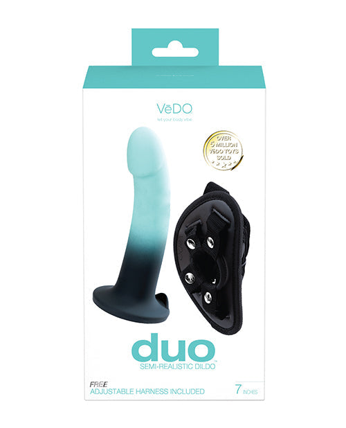 VeDO Duo Silicone Dildo w/Harness - Turquoise/Black