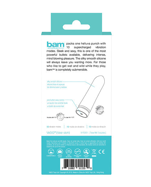 VeDO Bam Rechargeable Bullet - Tease Me Turquoise