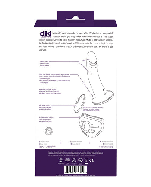 VeDO Diki Rechargeable Vibrating Dildo w/Harness - Deep Purple