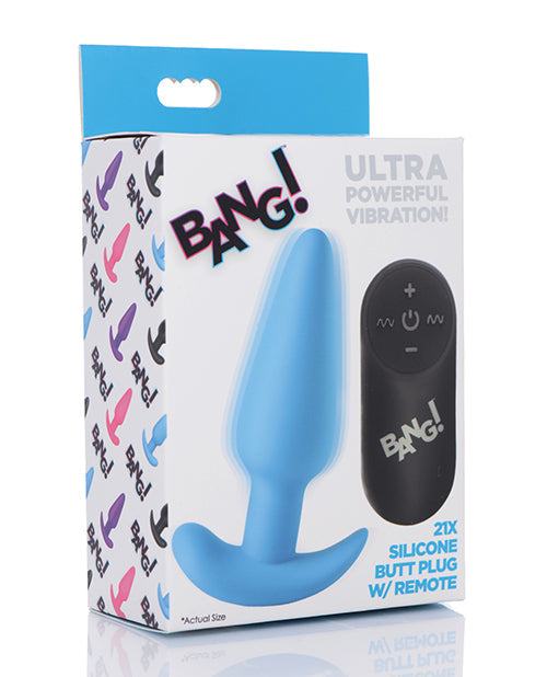 Bang! 21X Vibrating Silicone Butt Plug w/Remote - Blue