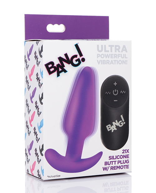 Bang! 21X Vibrating Silicone Butt Plug w/Remote - Purple