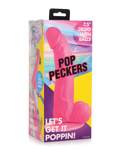 Pop Peckers Large Dildo | 7.5" Big Dildo with Balls | Pink Dildo | Suction Cup Dildo