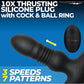 ThunderPlugs 10X Thrusting Silicone Vibrator w/Cock & Ball Strap & Remote - Black