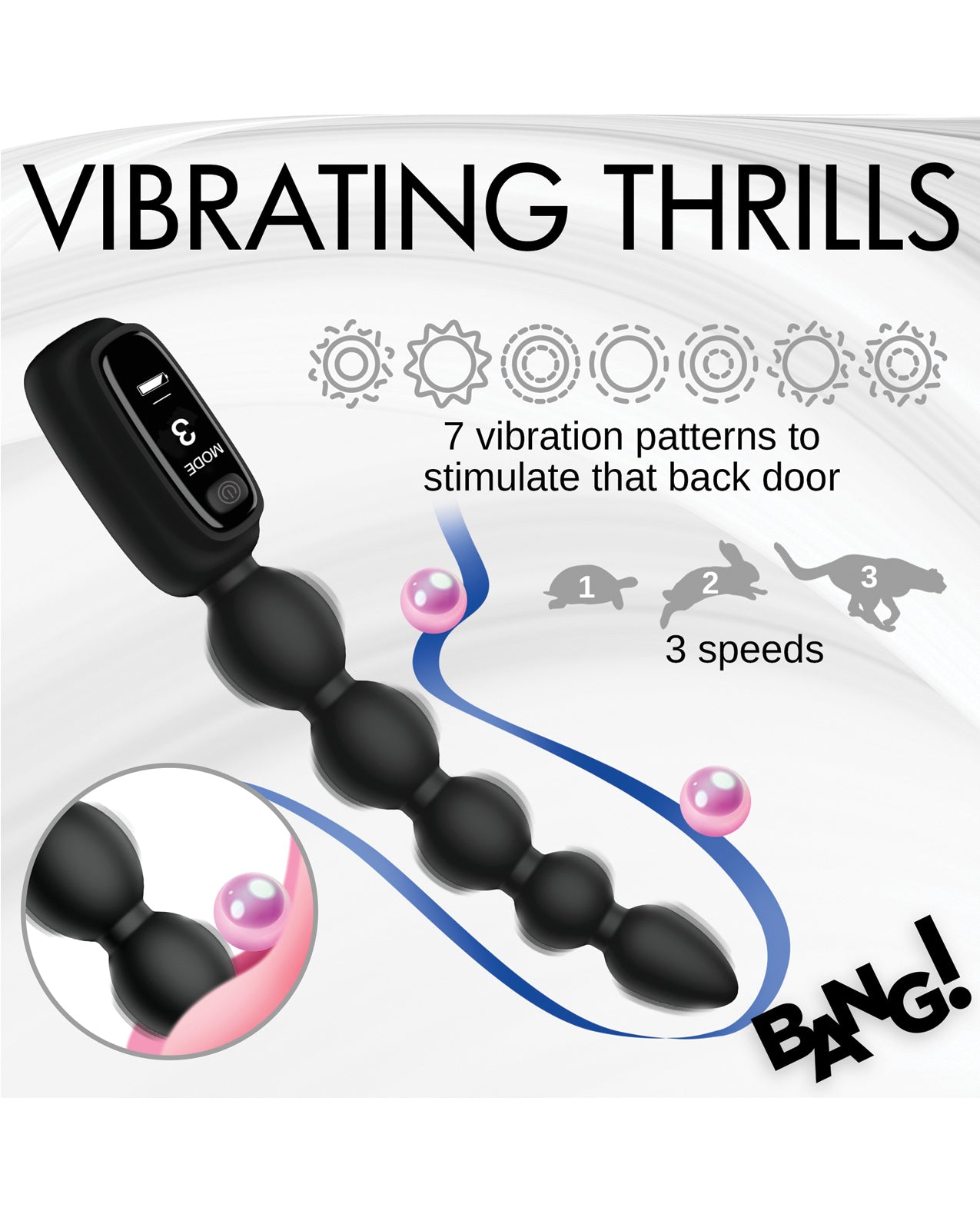 Bang! Digital Silicone Anal Beads - Black